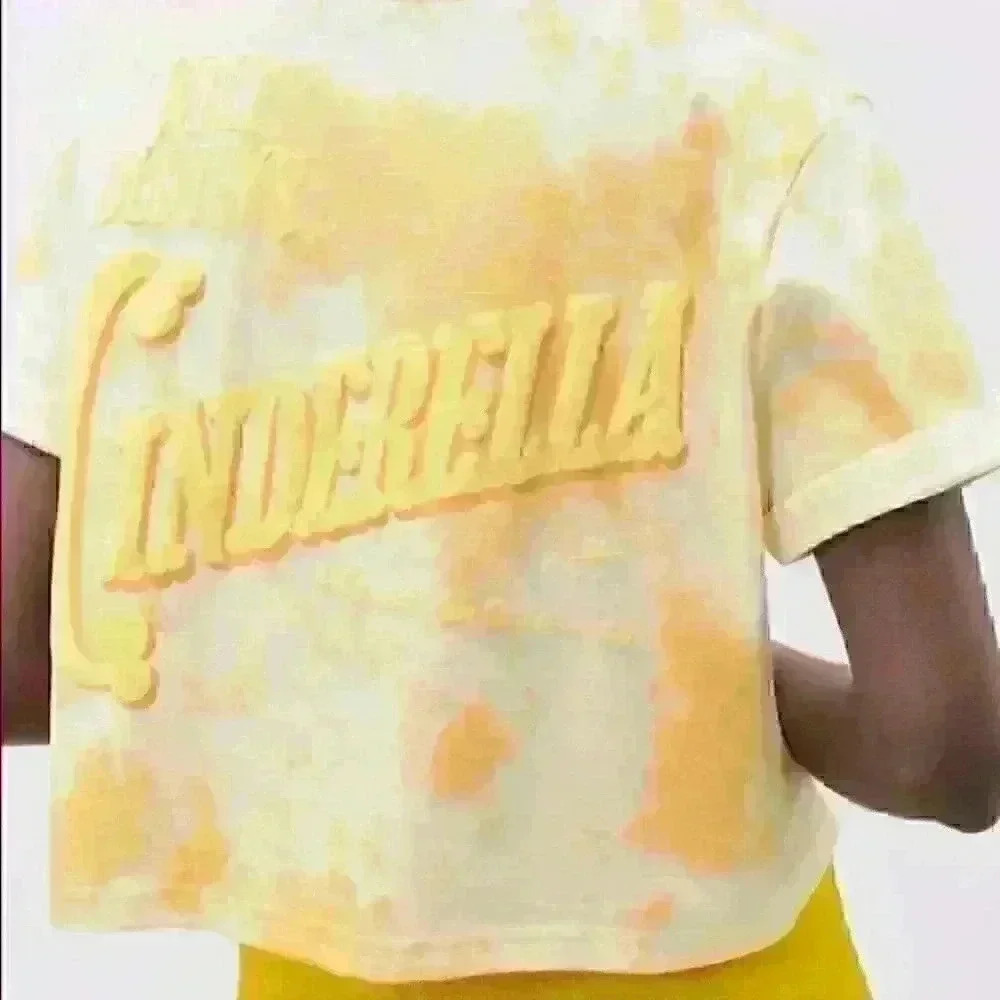 ZARA Disney yellow tie dye Cinderella cropped T-shirt